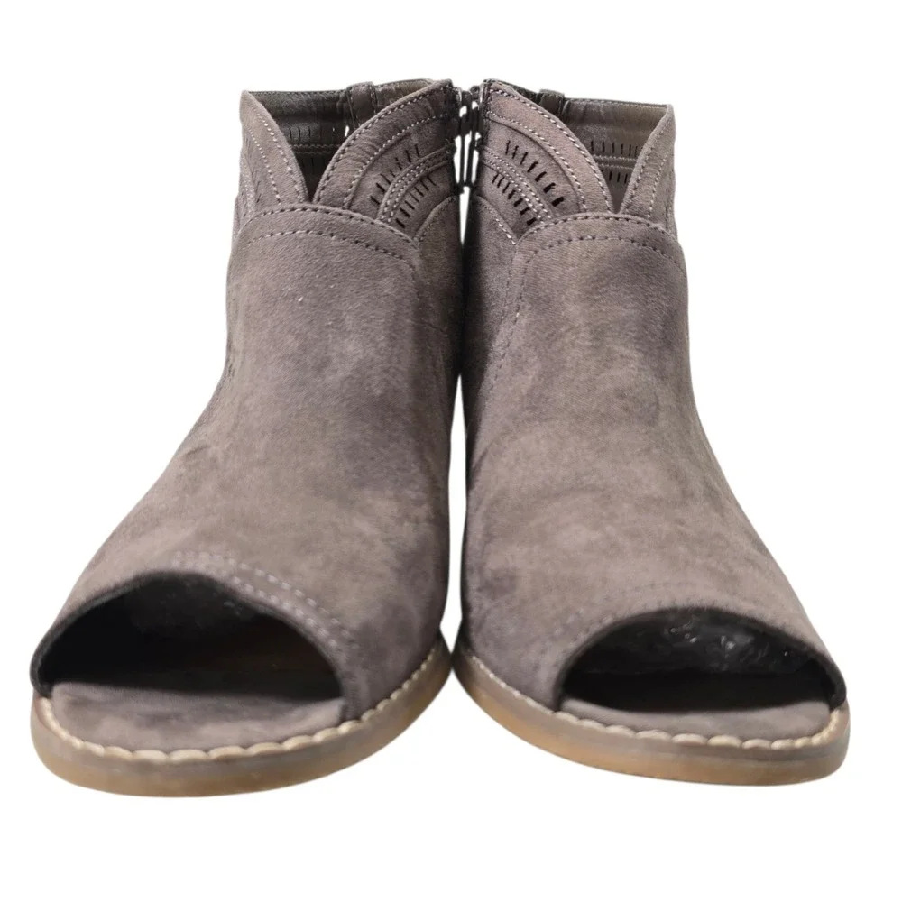 Sonoma Women's Taupe Gray Faux Suede Peep Toe Heeled Booties‎ Ankle Boots